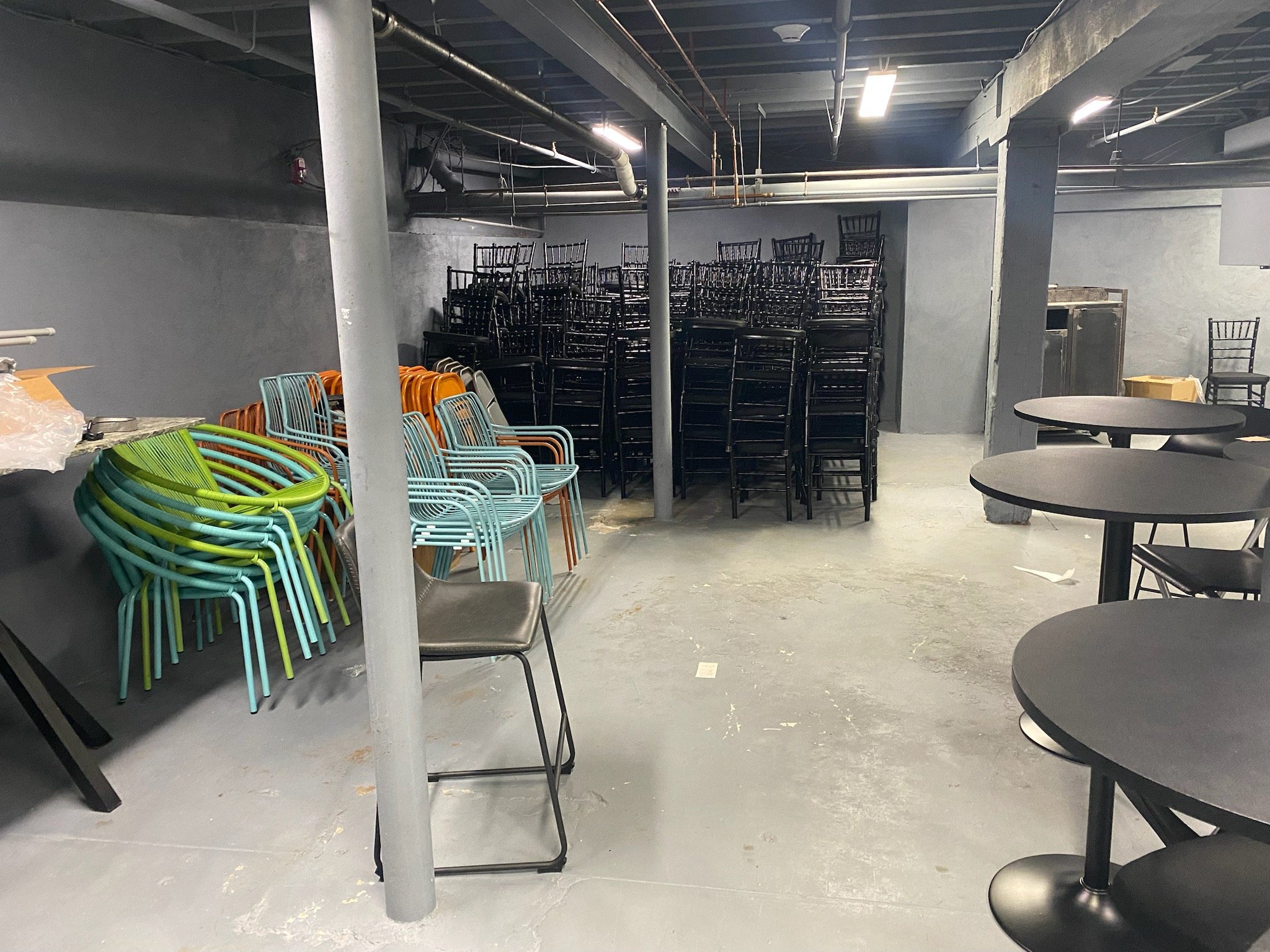 Part of the furniture and decor inventory held on site at Billy Penn Studios