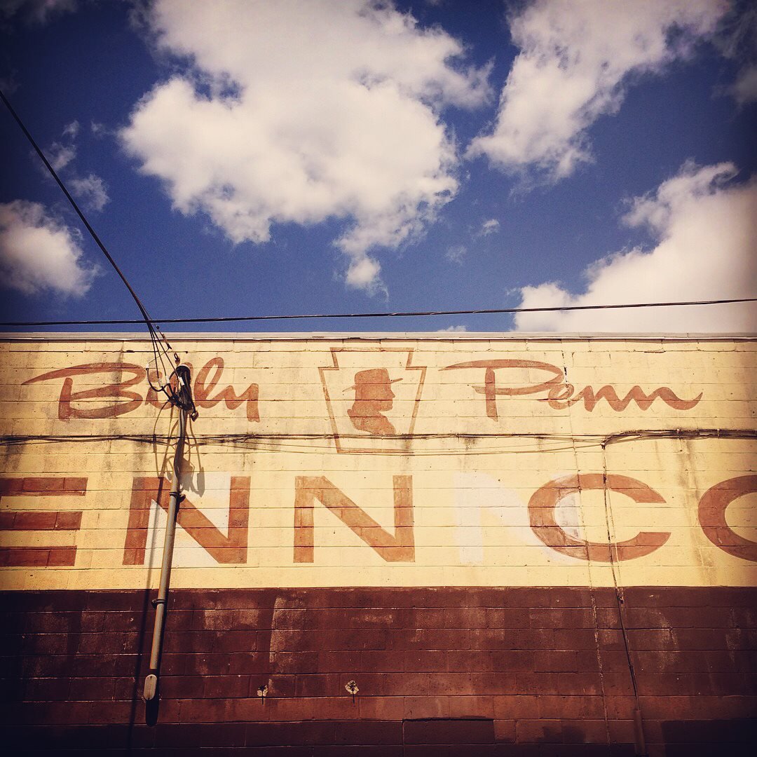 The original painted Billy Penn sign on the factory wall at 1516 N 5th Street, Olde Kensington, Philadelphia