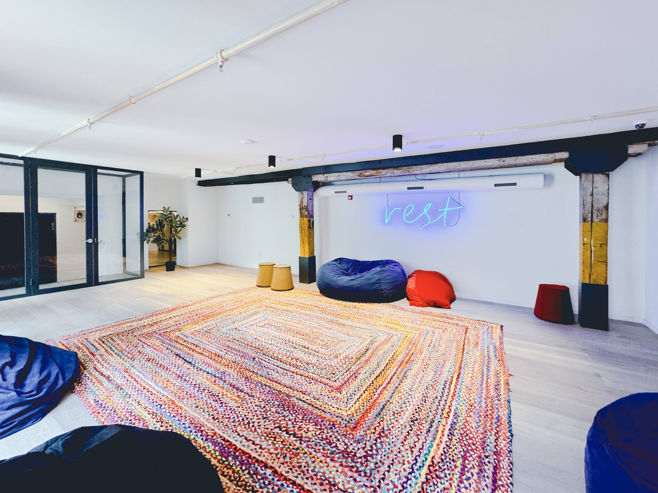 The bean bag room at Billy Penn Studios, a shared lounge for tenants